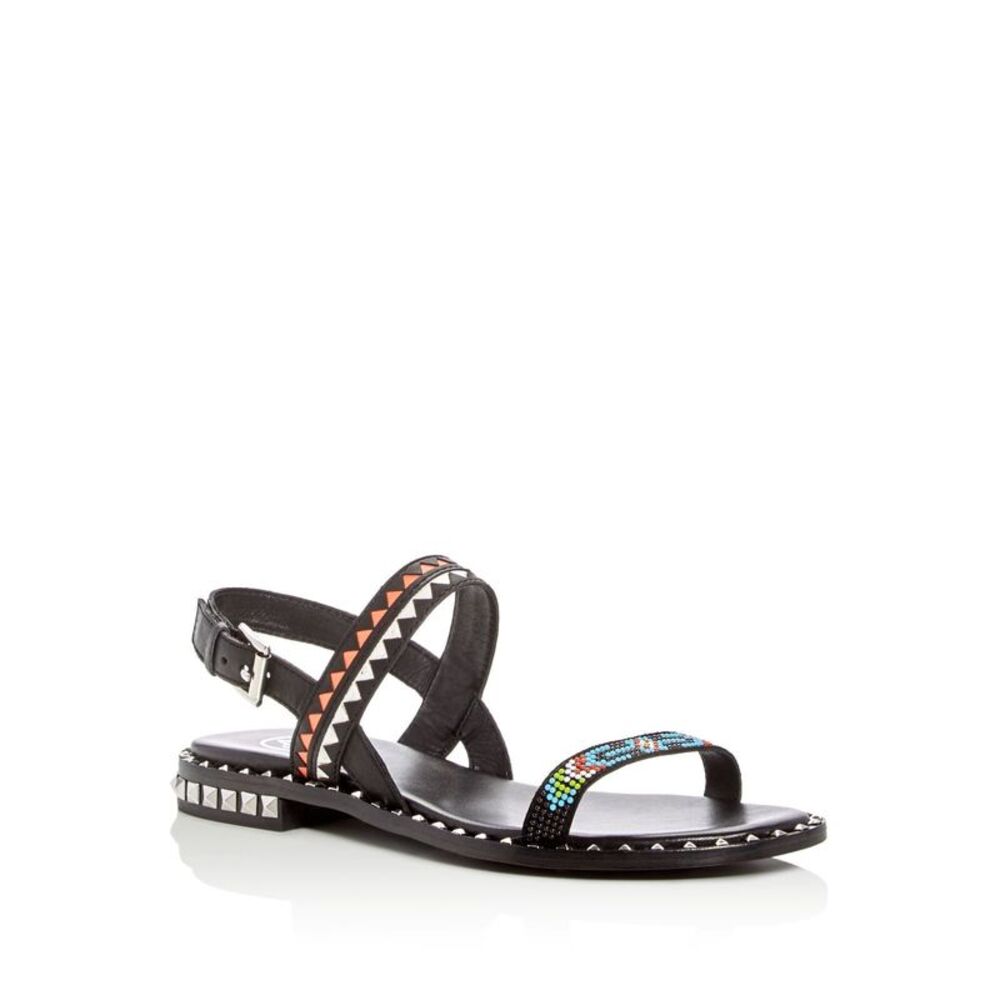 ASH Womens Black Studded Paco Round Toe Block Heel Leather Slingback Sandal 36